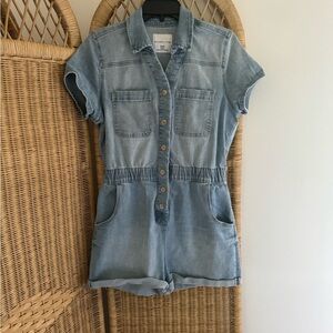 Celebrity Pink Denim Button-Up Romper